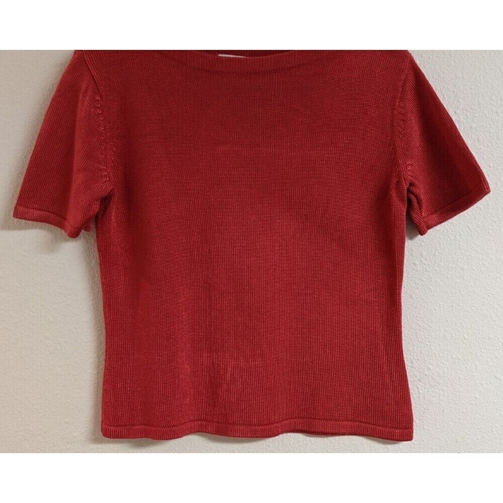 Women's TALBOTS Bright Pink Cotton/Rayon Blend Boatneck Short Sleeve Sweater SM - Picture 3 of 6